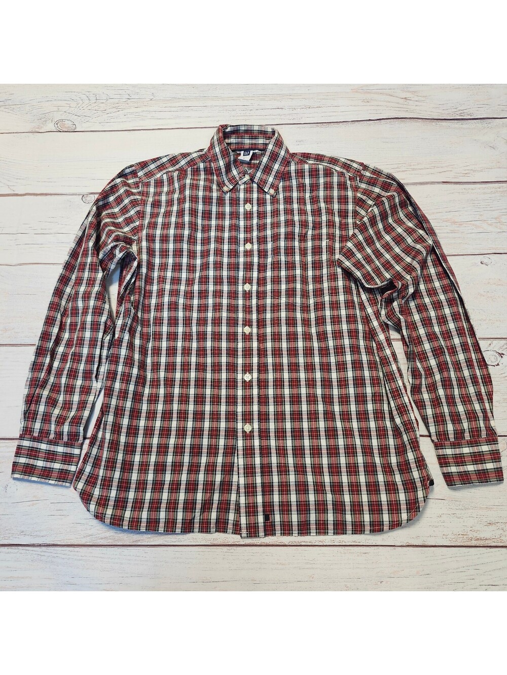 GAP Men's Small Red and White Plaid Button-Up Shirt